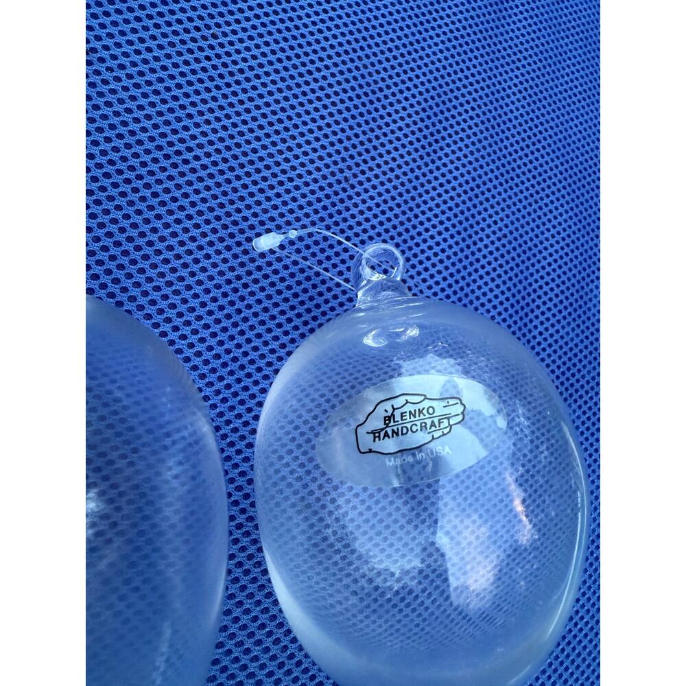 Pair of Blenko hand blown glass clear ornaments
